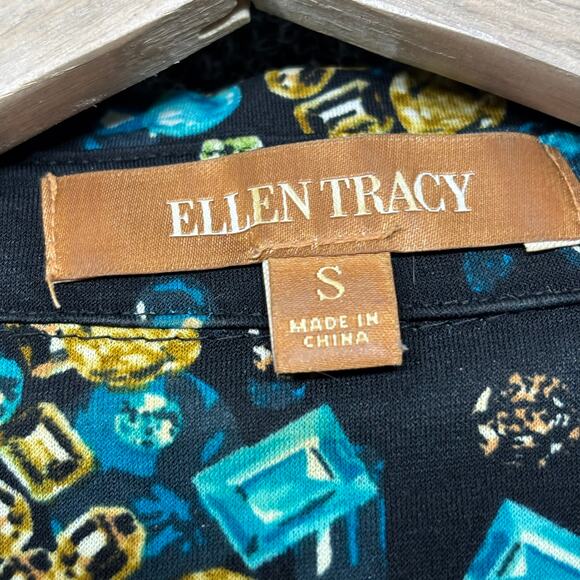 Ellen Tracy Maximalist Gem Jewel Button Blouse Small Casual Luxe Gold Aqua Bold - Picture 3 of 6